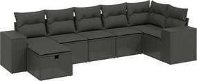 vidaXL Set canapele de grădină cu perne, 7 piese, negru, poliratan