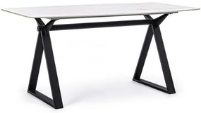 Masa dining pentru 6 persoane Carrara Alb din sticla temperata, 160 cm, Paloma Bizzotto