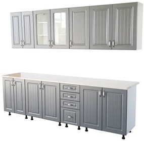 Bucatarie Zebra 260 cm din MDF Gri cu blat termoizolant culoare Marmura