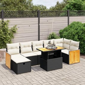 3276255 vidaXL Set mobilier de grădină cu perne, 8 piese, negru, poliratan