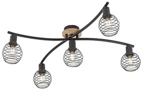Plafoniera de design neagra cu lemn 5 lumini - Winsten