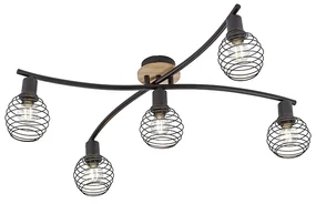 Plafoniera de design neagra cu lemn 5 lumini - Winsten