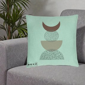Perna Decorativa Boho Luna Plina si Forme Punctate, 40x40 cm, Verde Menta, Husa Detasabila, Perna Inclusa, BEKZ®