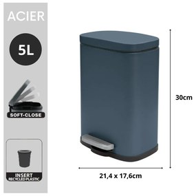 Coș de gunoi petrol cu pedală din oțel 5 l Akira – Spirella