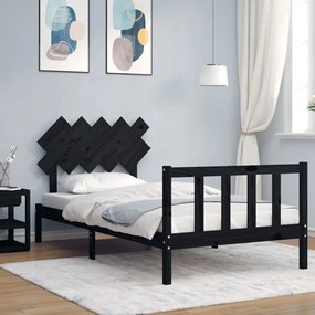 3193460 vidaXL Cadru de pat cu tăblie, negru, 100x200 cm, lemn masiv