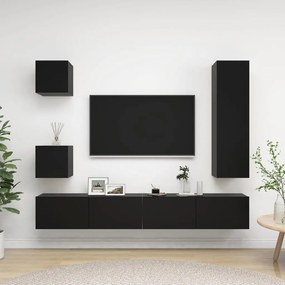 3078802 vidaXL Set dulapuri TV, 5 piese, negru, lemn prelucrat