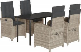 vidaXL Set mobilier de grădină cu perne, 5 piese gri deschis poliratan