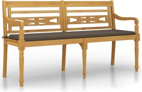 vidaXL Bancă Batavia cu pernă gri taupe, 150 cm, lemn masiv de tec