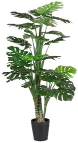 Planta Artificiala Monstera, Azay Design, tulpini multiple cu detalii realistice, bogata in frunze verzi, aspect natural, ghiveci negru inclus, inaltime 160 cm