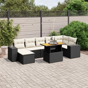 3275933 vidaXL Set mobilier de grădină cu perne, 8 piese, negru, poliratan