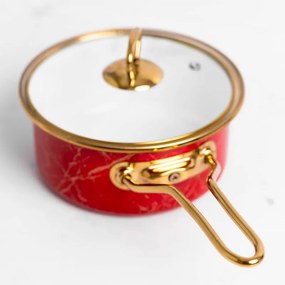 Cratita cu capac din sticla Goldmann GM 4521-16R, 16x8 cm, 1.5 L, Email, Inductie, Rosu/Old Gold