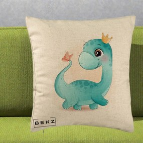 Perna Personalizata Dinozaur Bland Coroana Kawaii, 40x40 cm, Bej, Husa Detasabila, Perna Inclusa, BEKZ®