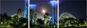 Tablou cu lună plină în grădinile din Singapur (cu ceas) (90x30 cm)