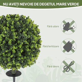 HOMCOM Set 2 Plante Artificiale de Buxus de 40 cm cu Tija Integrată pentru Interior și Exterior, Verde | Aosom Romania