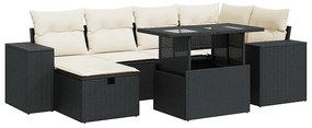 3327936 vidaXL Set mobilier de grădină cu perne, 8 piese, negru, poliratan