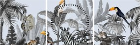 Tablou - Jungla ilustrată (cu ceas) (90x30 cm)