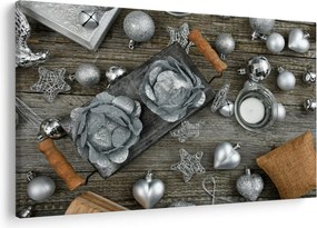 Tablou - decorațiuni argintii de Crăciun (90x60 cm)