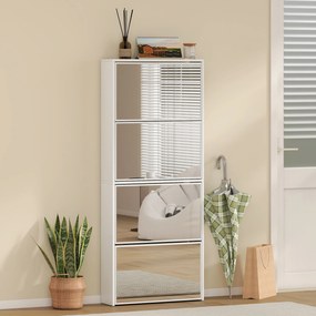 HOMCOM Dulap pentru Pantofi Economizor de Spațiu cu 4 Uși cu Oglindă 63x17x146 cm Alb | Aosom Romania