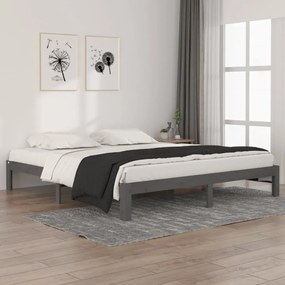 810382 vidaXL Cadru de pat Super King, gri, 180x200 cm, lemn masiv