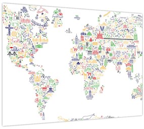 Tablou pe sticlă - Harta pictorială (70x50 cm)