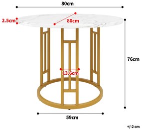 Masă rotundă pentru 4 persoane, Alb+Auriu | Aosom Romania