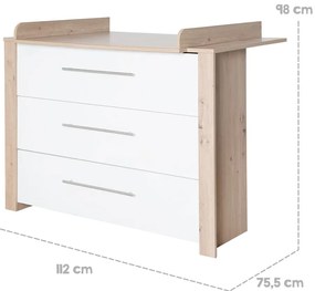 Comodă de copii albă/în culoare naturală joasă cu aspect de lemn de stejar cu masă de schimbat 112x98 cm – Roba
