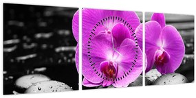 Tablou - Orhidee violet (cu ceas) (90x30 cm)