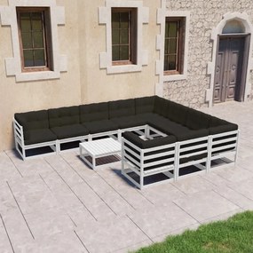 Set mobilier de gradina cu perne,11 piese,alb,lemn masiv de pin Alb, 1, Da