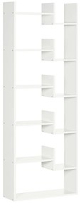 HOMCOM Biblioteca moderna cu 6 etaje cu 11 rafturi deschise din MDF si PAL, mobilier biblioteca pentru studiu si sufragerie, 61x21,6x162,6 cm, alb