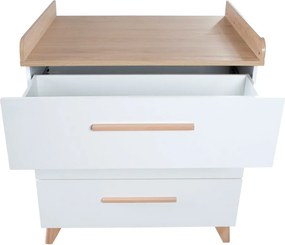 Comodă de copii albă cu aspect de lemn de stejar cu masă de schimbat 88,5x99x76 cm Léon – Roba