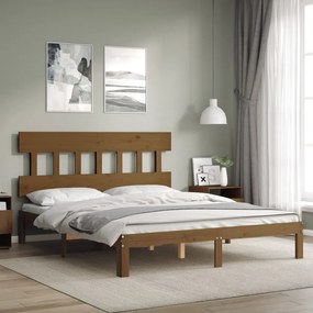 3193609 vidaXL Cadru de pat cu tăblie, maro miere, 160x200 cm, lemn masiv