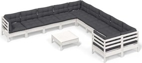 vidaXL Set de șezlonguri de grădină cu perne 11 piese alb lemn de pin