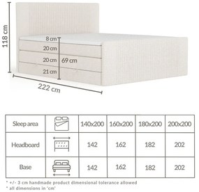 Pat boxspring bej cu spațiu de depozitare 160x200 cm Bergamo – Maison de Rêve