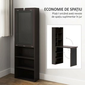 HOMCOM Birou Modern Pliabil cu Bibliotecă și Tablă, din Lemn și Metal, 98x51x153 cm, Maro | Aosom Romania
