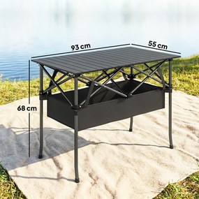Masă de Picnic Pliabilă și Portabilă Outsunny cu Plasă de Depozitare și Geantă pentru Transport, pentru Camping și Exterior, Negru | Aosom Romania