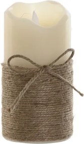 Lumânare LED decorativă cu flacără în mișcare crem și maro din ceară, bază din iută „Mombasor”