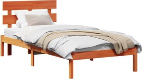 vidaXL Cadru de pat cu headboard Maro 90 x 200 cm Lemn masiv de pin