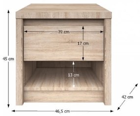 Noptiera cu 1 sertar , stejar sonoma