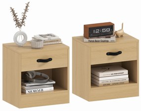 HOMCOM Set de 2 Noptiere cu Sertar și Compartiment Deschis pentru Sufragerie 39x28x41 cm Natural | Aosom Romania