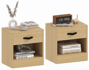 HOMCOM Set de 2 Noptiere cu Sertar și Compartiment Deschis pentru Sufragerie 39x28x41 cm Natural | Aosom Romania