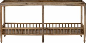 Consolă hol eclectică din lemn de mango, natur, cu raft jos cu balustradă, blat cu bordură și 6 picioare, 80 x 168 x 43 cm, „Sali”