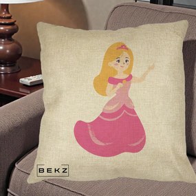 Perna Personalizata Printesa Roz cu Microfon, 40x40 cm, Crem, Husa Detasabila, Perna Inclusa, BEKZ®