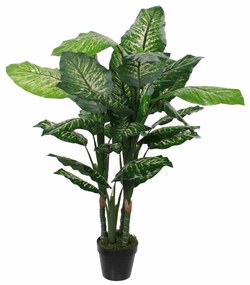 Planta artificiala Dieffenbachia, Azay Design, verde cu detalii albe, din poliester calitate premium, in ghiveci negru, inaltime 120 cm
