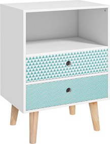 HOMCOM Comodă din lemn cu 2 sertare noptieră cu poliță deschisă pentru dormitor living 45x30x65 cm Alb | Aosom Romania