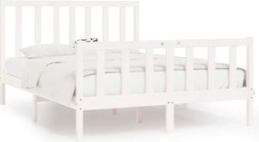 vidaXL Cadru pat, alb, 140x190 cm, lemn masiv