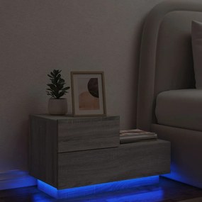 vidaXL Noptieră cu lumini LED, gri sonoma, 70x36x40,5 cm