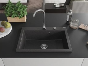 Mexen Elix chiuvetă de bucătărie granit 1 cameră 700 x 500 mm, negru pătat, sifon crom - 6526701005-76