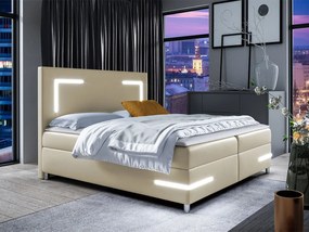 Pat de o persoană 120 cm Frinesa LED (crem) (cu somieră și saltea) (cu sp. depozitare) (cu iluminat LED). 1103547