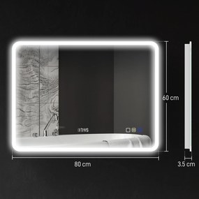 HOMCOM Oglindă LED pentru Baie cu Bluetooth, Iluminare Reglabilă și Funcție de Memorare, din Sticlă Securizată, 80x60x3,5 cm | Aosom Romania