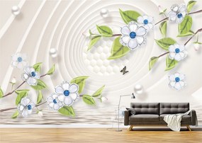 Tapet Premium Canvas - Flori albastre si fluture